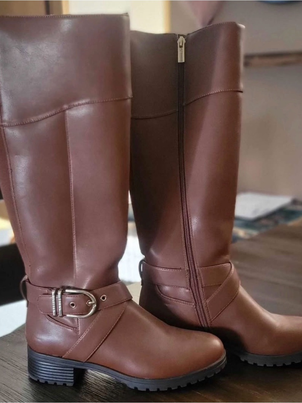 Tommy Hilfiger Brown Tall Buckle Riding Boots